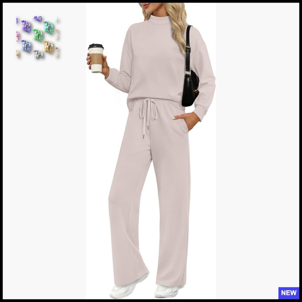 Mock Neck Long Sleeve Top Wide Leg Pants Two Piece Set Lounge Chic Travel